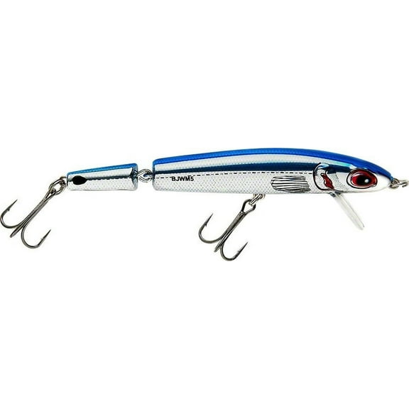 Bomber Jointed Wake Minnow Crankbait 5 3/8" Chrome Blue Back 3/4 oz.