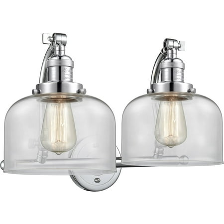 

Polished Chrome Tone Bathroom Vanity 18 Wide Clear Glass Steel/Cast Brass Medium Base LED 2 Light Fixture