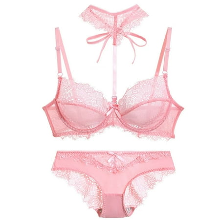 

MELDVDIB Women s Sexy Soft Lace Lingerie Set See Through Wirefree Floral Lace Underwire Sheer Bra and Panty Set Gift Summer Saveings Clearance