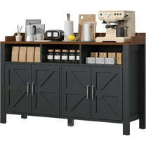 HAUXITIO 55" Farmhouse Buffet Cabinet with 4 Doors & Open Shelves,Kitchen Storage Sideboard for Dining Room & Living Room,Black