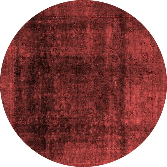 Ahgly Company Machine Washable Indoor Round Abstract Red Modern Area Rugs, 4' Round