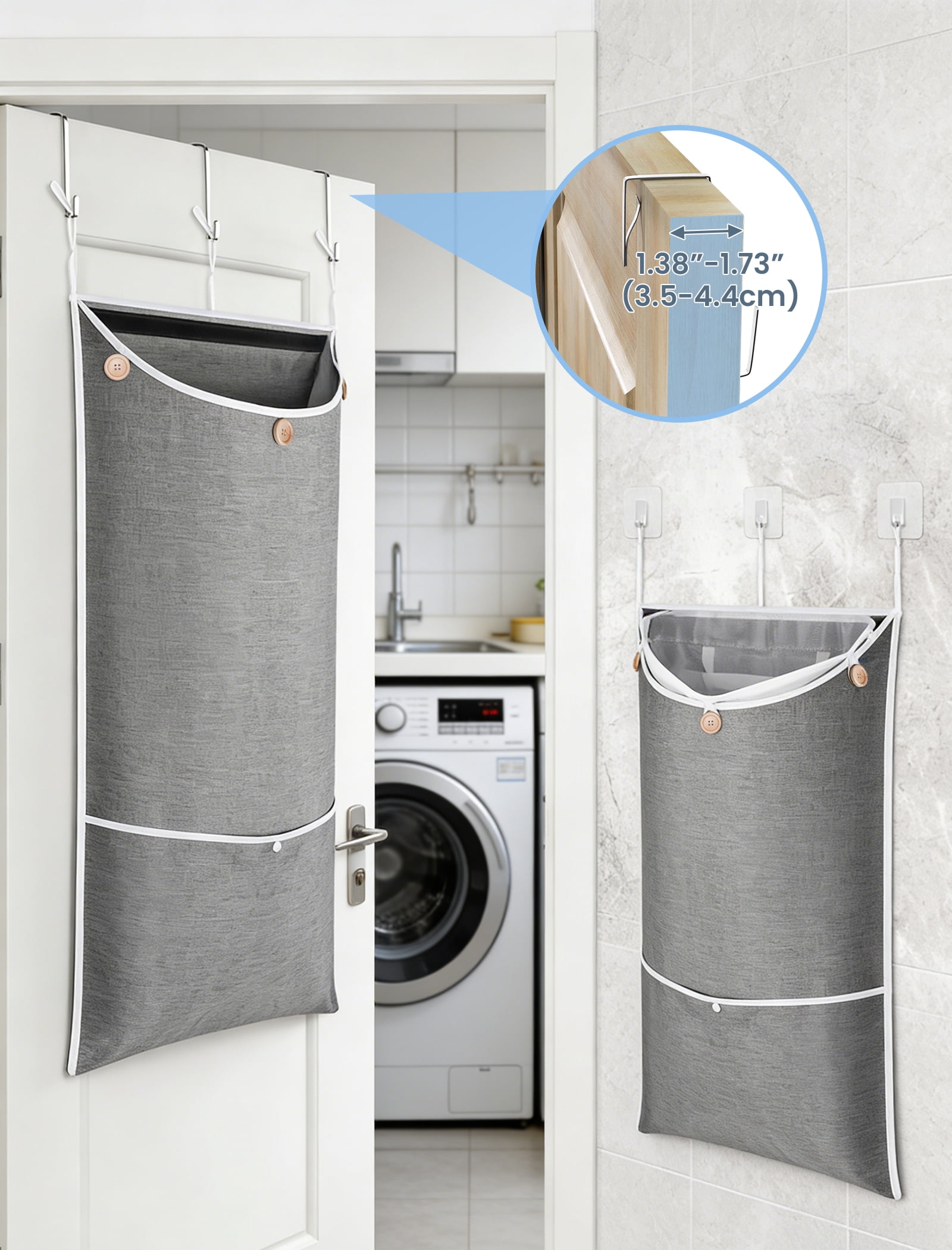 NiHome XXL Hanging Laundry Hamper Bag 39.4"x22.4" with Removable Delicates Bag, 2-in-1 Door Hamper with Dual Hooks, Wide Opening Laundry Bag for Dorm Bedroom Bathroom(Use Together or Separately)