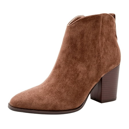 

GNEIKDEING Women Faux Suede Chunky Heel Short Boots Solid Color Boots Side Zipper Booties Casual Shoes Gift on Clearance