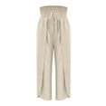 thumbnail image 3 of Kelon Women's Casual Pants, Womens Palazzo Pants Wide Leg Flowy Drawstring High Waisted Fashionable Casual Ice Wrinkled Button Split Casual Trousers 2026 Summer Beach Vacation Clothes, M, 3 of 9