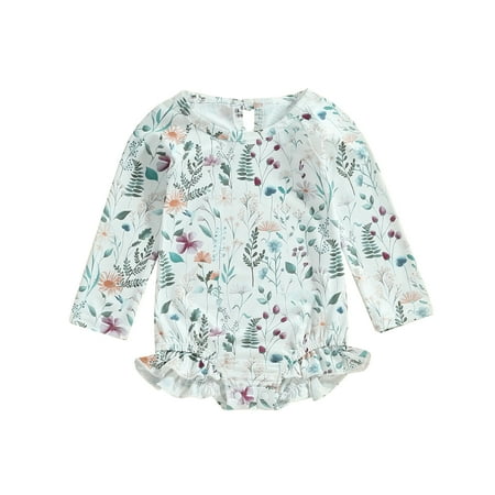 

IMISSILLEB Baby Girl’s Bikini Long Sleeve flower Crew Neck butterfly Print Summer Swimming Bathing Swimsuit