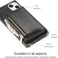 thumbnail image 4 of Case for iPhone 13 6.1 inch, PU Leather Zipper Wallet Case with Card Holder Slots with Crossbody Wrist Strap Kickstand Magnetic Clasp Bumper Flip Case Cover - Black, 4 of 14