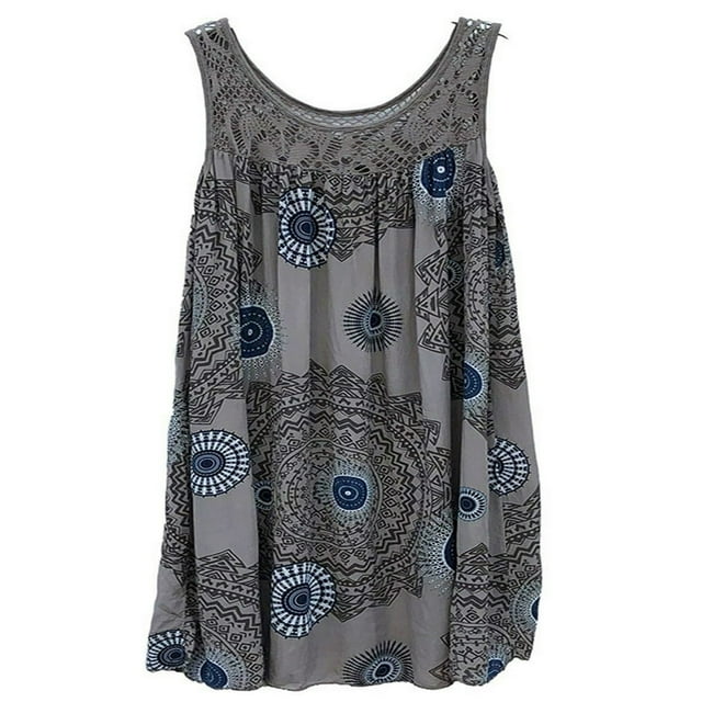 Robes Courtes Décontractées Bohèmes Amples Sans Manches à Fleurs pour Femmes Grande Taille