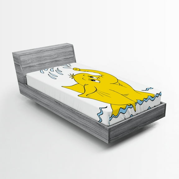 Ambesonne Animal Fitted Sheet, Cartoon Water, Twin Size, Pale Blue Yellow