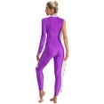 thumbnail image 2 of Kaerm Women Acrobatic Gymnastics Performance Jumpsuit Metallic Shiny Rhinestones Full Body Leotard Purple S, 2 of 7