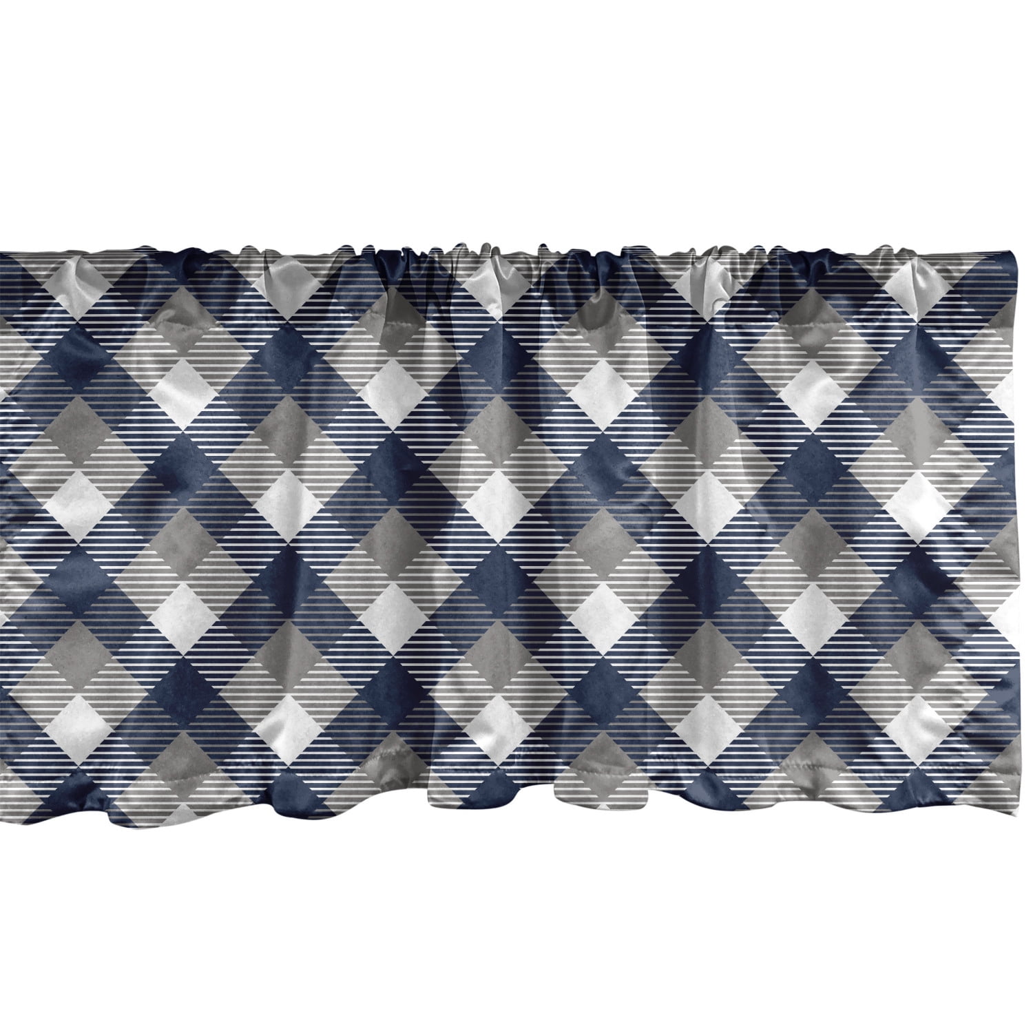 Navy Window Valance Pack of 2, Abstract Checkered Tartan Geometric
