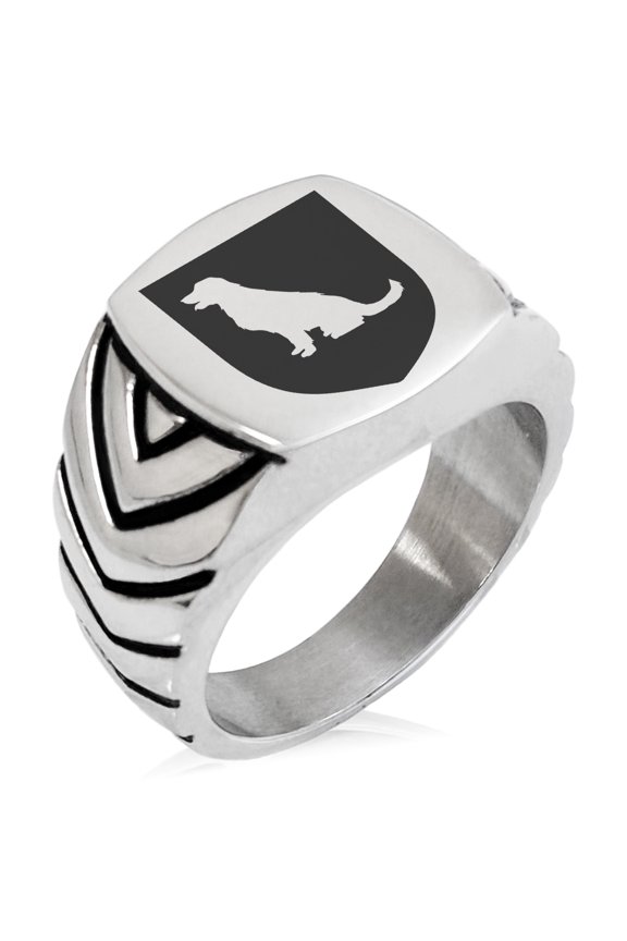 Stainless Steel Dog Loyalty Coat of Arms Shield Chevron Pattern Biker Style Polished Ring