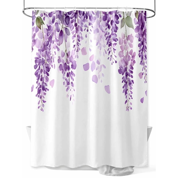 Boanket Polyester Fabric Wisteria Flowers Shower Curtain, Purple Floral Warercolor Summer Waterproof Bathtub Curtain Bathroom Decor Set with Hooks 36 x 72 Inches,