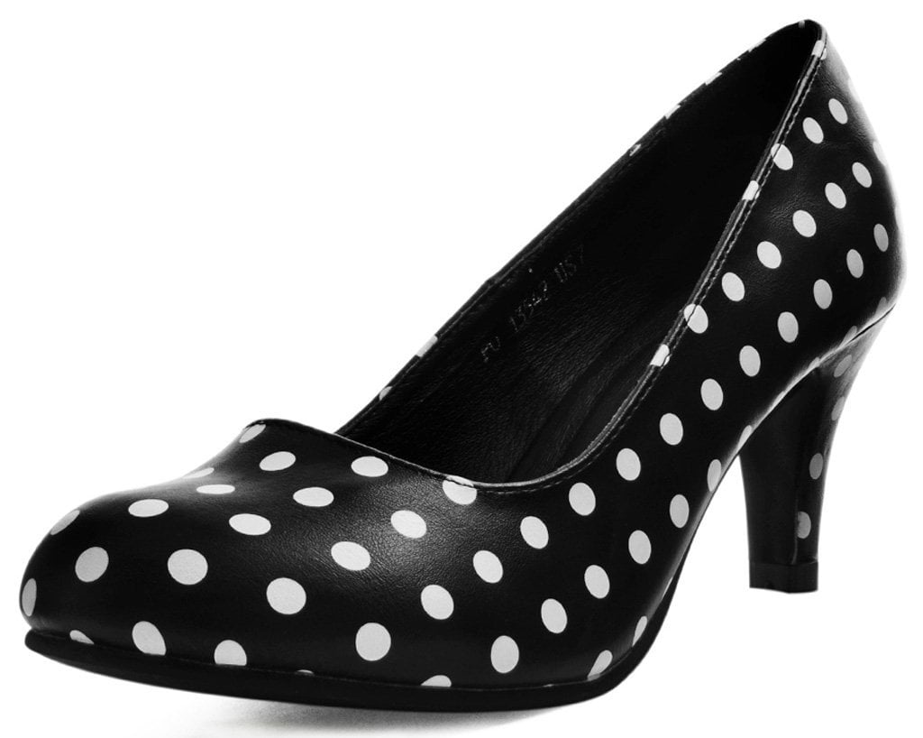 black and white polka dot pumps