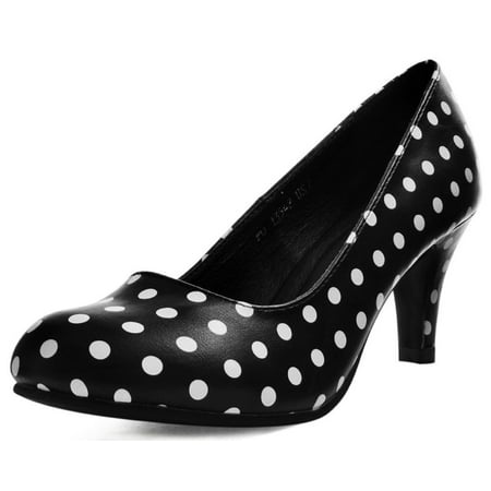 black and white polka dot high heels