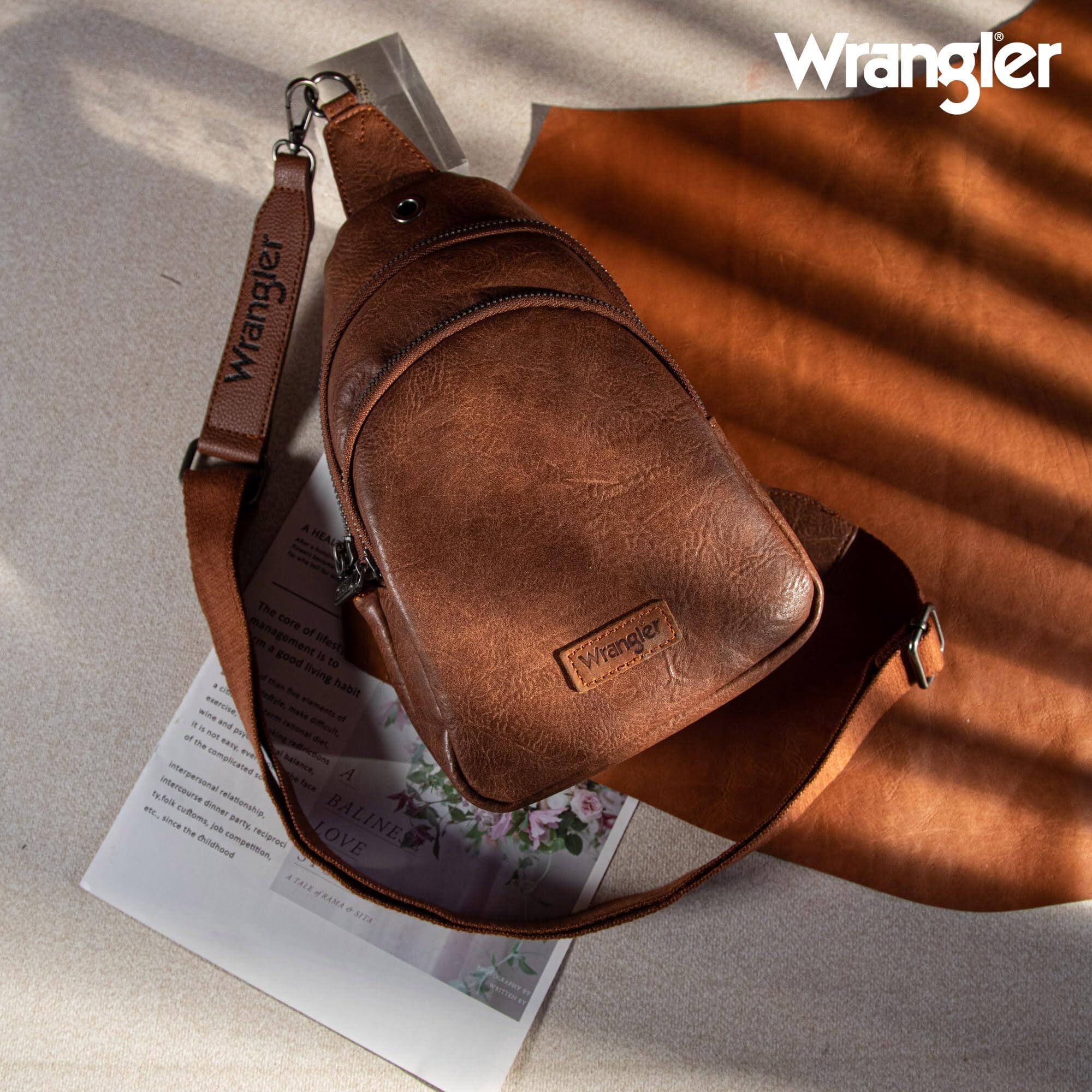 Wrangler Small Crossbody Sling Bags for Women Fanny Packs Chest Bag for Travel Gift, Dark Brown