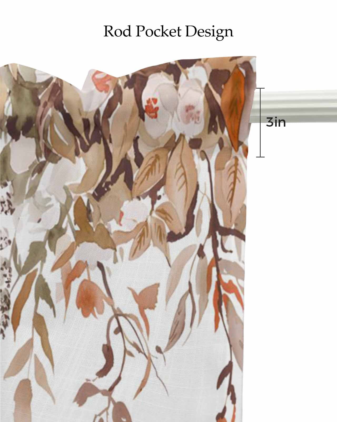 Autumn Floral Kitchen Valances for Windows Farmhouse Linen Window Valance Curtain for Living Room Window Treatment Farmhouse Vintage Botanical Leaves Valance Rod Pocket Topper Drape, 60 x 18 Inch