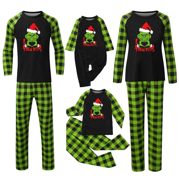Conjuntos de pijamas navideños familiares a juego Grinch 2024, pijama de Grinch con parte superior y pantalones de pijama a cuadros, pijama de Grinch para niños y adultos para la familia, 4 Años