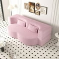thumbnail image 2 of Floor Sofa Bed, Teddy Fabric Convertible Sleeper Sofa, 15" Full Size Folding Mattress, No Assembly Required, 2 Included Pillows, for Living Room, Guest Bed, Playroom, Pink, 2 of 9
