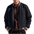 thumbnail image 2 of Umfun Varsity Bomber Jackets for Men Snap Button Casual Baseball Coat with Striped Ribbed Cuffs Stand Collar Autumn Winter Streetwear Outerwear for Daily Wear, 2 of 8
