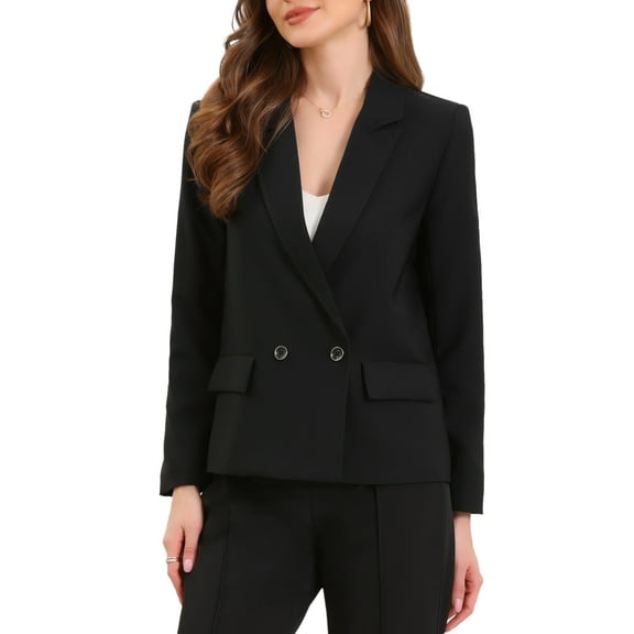 DARING DIVA Women's Double Breasted Long Sleeve Work Jacket Office Suit XS Black