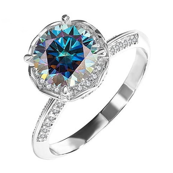 2 Carat Moissanite Rings for Women S925 Sterling Silver D Color Lab Grown Diamond Wedding Ring for Bride Simulated Diamond Promise Ring Fiancee Wife Anniversary Rings Daily Wear