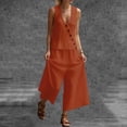 thumbnail image 4 of Besolor Womens Summer Outfits 2 Piece Set V Neck Sleeveless Button Tank Tops Wide Leg Pants with Pocket Beach Dresses Vacation Sets(X-Large,Red), 4 of 7