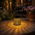 thumbnail image 5 of Metal Solar Powered Wall Light, Hollow Pattern Projection Lamp, Weather Resistant LED Hanging Light, Classic Outdoor Ornament for Yard, Fence, Patio and Backyard Garden Decoration, B, 5 of 6