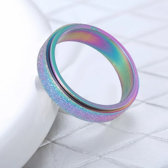 TIHLMK Rings for Teen Women'sStainless Steel Spinner Ring Sand Blast Finish Comfort