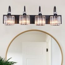 Crystal Vanity Lights for Bathroom, 4 Light Bathroom Vanity Light, Modern Matte Black Bathroom Light Over Mirror, Black Bathroom Light Fixtures