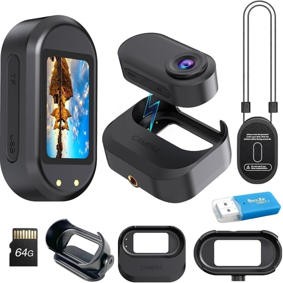 B-Qtech Action Camera 1080p Waterproof, Helmet & Bike Camera with 64GB Card, Magnetic Charging Case for Cycling, Sports, Pets