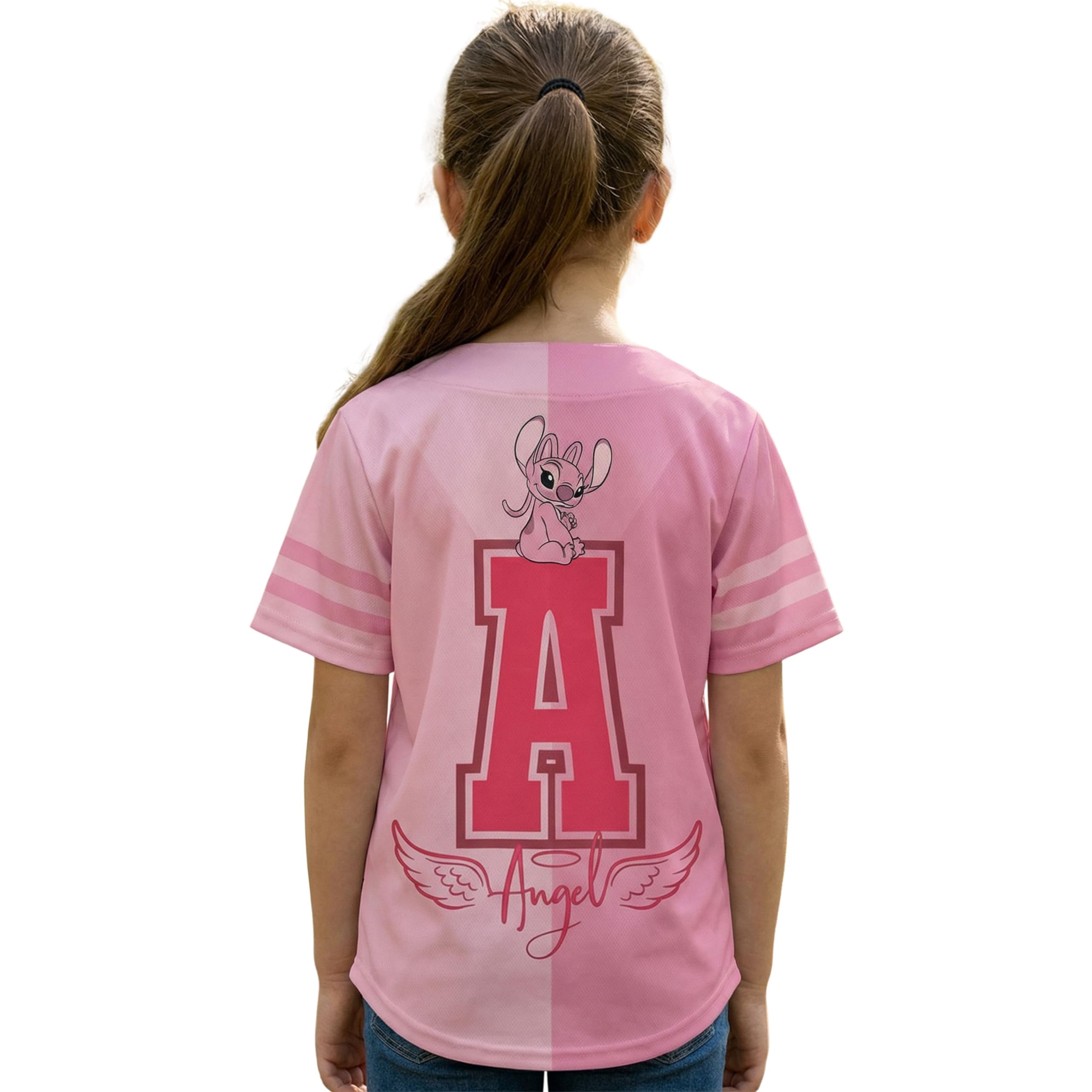 Disney Girls Baseball Jersey T-Shirt with Lilo & Stitch and Angel - Girls Sizes 4-16