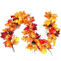 Guvpev 6FT Fall Garland with Lights Autumn Fall Maples Leaves Garland with Pumpkins Berries Pine Cones Indoor Outdoor Thanksgiving Halloween Fall Decor for Home Mantel Fireplace Porch Table Doors