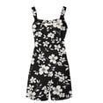 thumbnail image 5 of Womens Linen Jumpsuits Shorts with Pockets Floral Print Knotted Strap Summer Plus Size One Piece Short Rompers S-3X (S, Black), 5 of 5