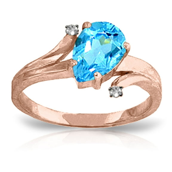 Galaxy Gold GG 14K Rose Gold Pear-Shaped Blue Topaz and Diamonds Ring - December Birthstone - Courage & Clarity - Sizes 5.5 to 11 - Fine Jewelry for Women