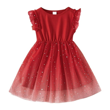 

LBECLEY Girls Dresses Lavender Dress Baby Toddler Girls Sleeveless Lace Ruffles Tulle Princess Dress Clothes Ballroom Gown Dresses for Girls Toddler Girl Outfit Red 110