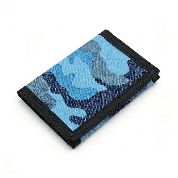 GASTROPOD Rfid Blocking Canvas Wallet for Men and Women - Camo Trifold Outdoor Sports Wallets with Magic Sticker for Teen Kids Wallets for Men (Camo Blue)