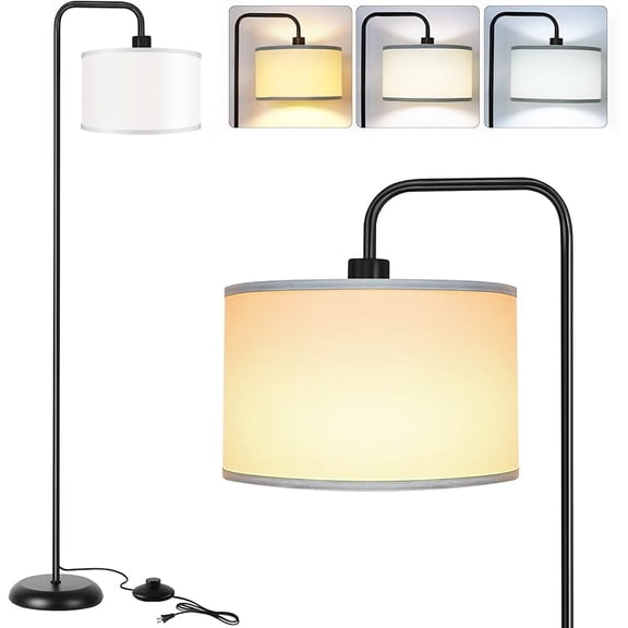 [Upgraded] LED Floor Lamp for Living Room, 3 Color Temperature Floor Lamp with Foot Switch Modern Standing Lamp Tall Pole Floor Reading Lamp for Bedroom, Study Room, Office, 9W Bulb Included, Black