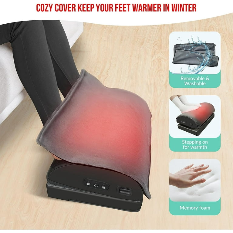 HEATED FOOT WARMER Ergonomic Foot Rest with Adjustable Heater Black By COZY
