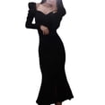 thumbnail image 1 of Laklulu - Vestido corto fruncido de manga larga con escote en V cuadrado sexy para mujer para fiesta, L, 1 of 5