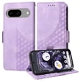 thumbnail image 2 of ELEHOLD For Google Pixel 8 Leather Wallet Phone Case, Embossed Diamond Folio Flip Cover, Card Holder Cash Slot, Stand Support, Wrist Strap Lanyard -Purple, 2 of 11