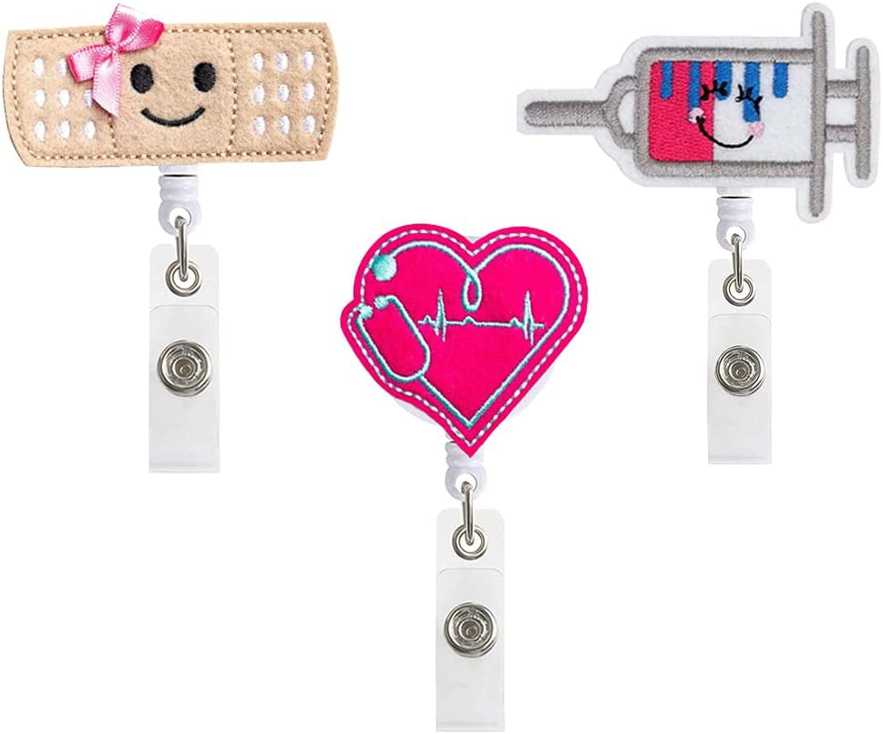 3 Pack Nurse Badge Reels Felt Love Heart Needles Bandage Nurse Badge Reel, Cute  Retractable ID Name Card Badge Holder with Alligator Clip, 26 Inch  Retractable Cord, Great Gifts for Nurse 