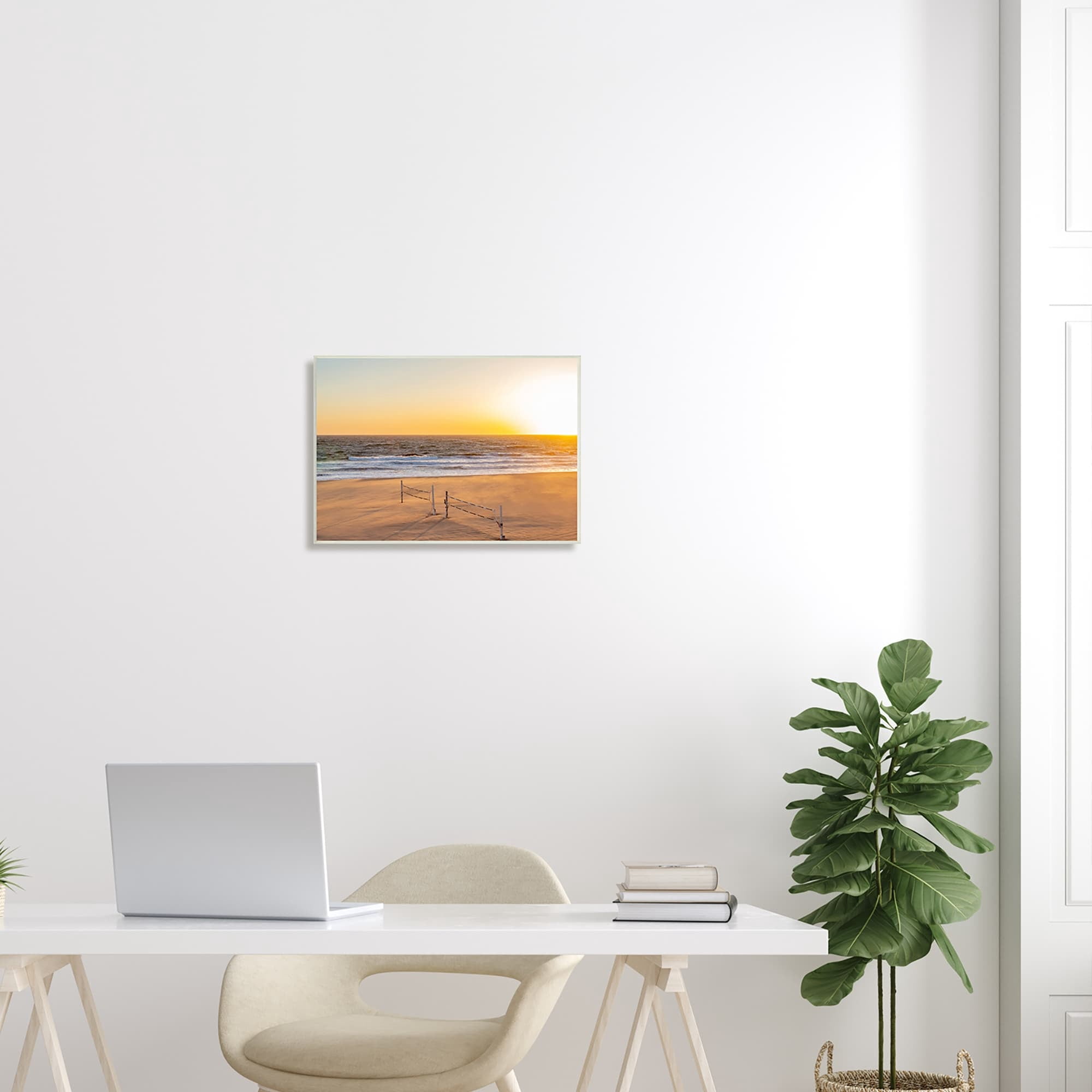 Stupell Industries Radiant Sunset Beach Volleyball Nets Ocean Shoreline Photograph Unframed Art Print Wall Art, Design by Jeff Poe Photography