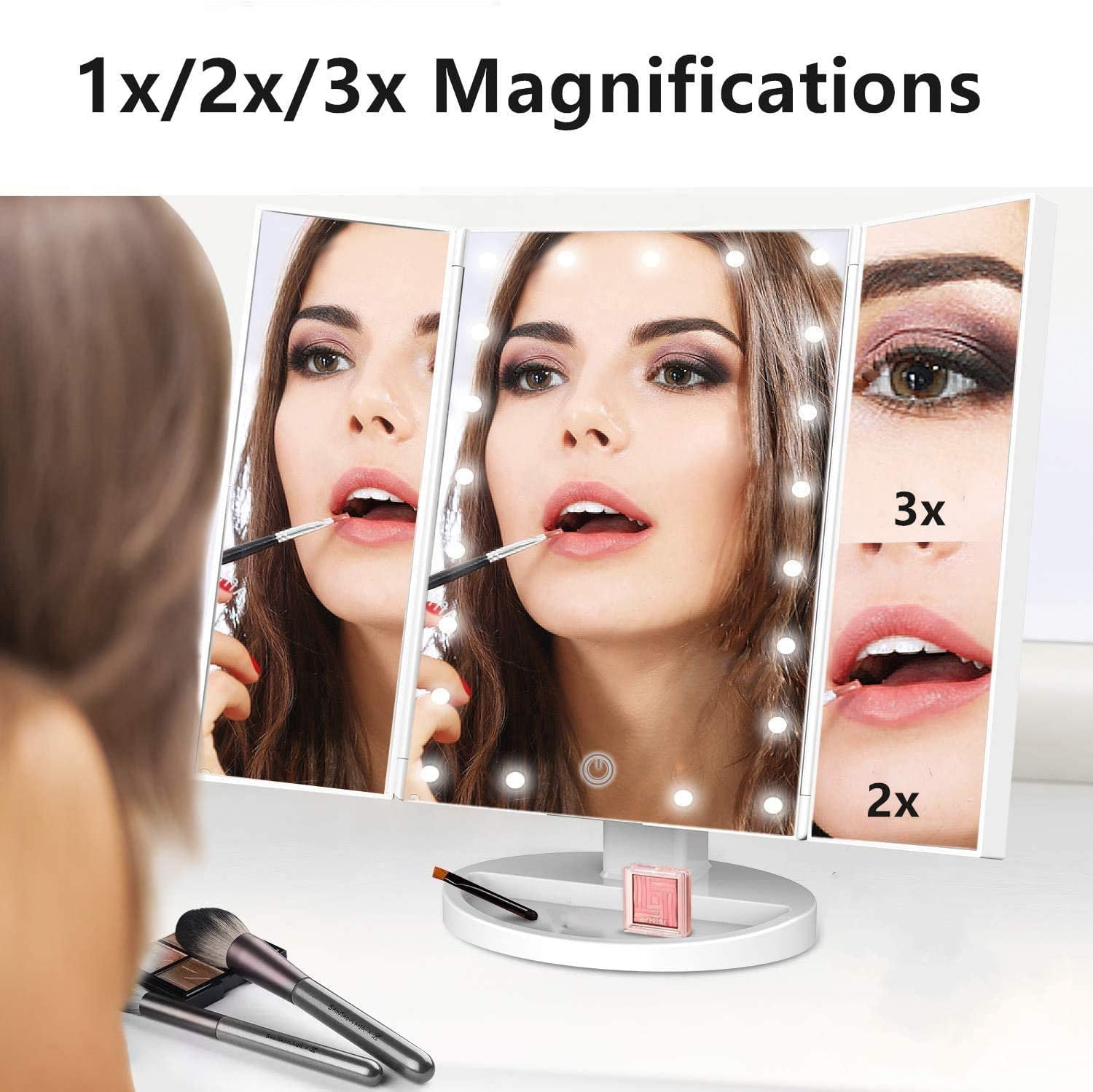 Espejo para maquillaje con luz led touch rotación 180