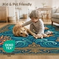 thumbnail image 4 of ODIKA Ocean Scrolled Border Stained Entryway Teal Beachy Nautical Turtle Refined Foldable Easy Care for Queen Size Bedroom, Under Bed, Master Suite, 4 of 7