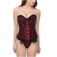 thumbnail image 1 of Herrnalise - Corsé con ribete de encaje negro floral para mujer, corsé moldeador de cintura con lazo, 1 of 7