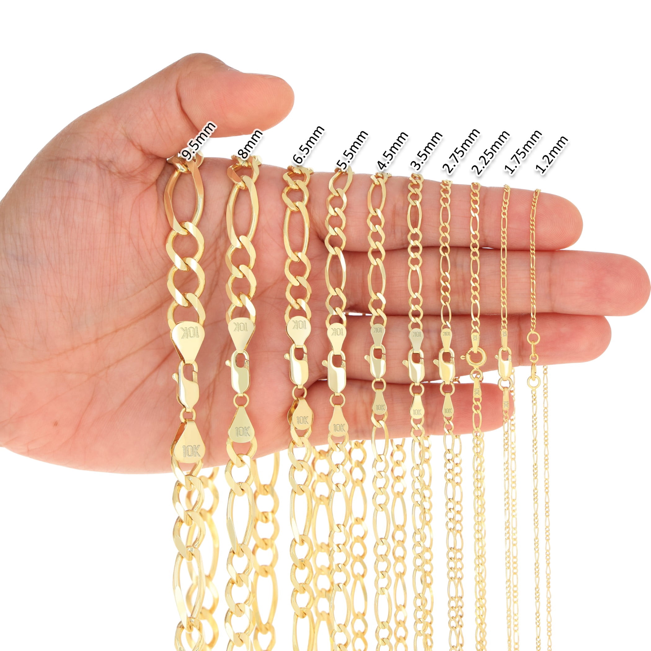 Nuragold 10K Real Yellow Gold Solid Figaro Link Chain Necklace 16"-30" (1.75mm-9.5mm) Italian Jewelry for Men & Women