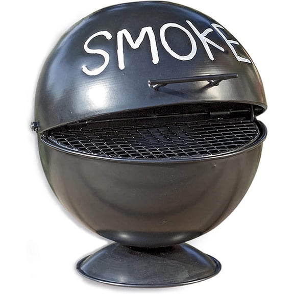 Smoke Ashtray, Lidded Dome, Pedestal Base, BBQ Grill Party Style, Black Lacquered Iron, 6 Inches