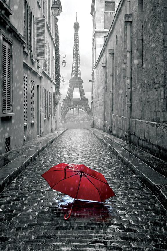 Red Umbrella Black and White Street Canvas Art Poster Print Wall Decor 
