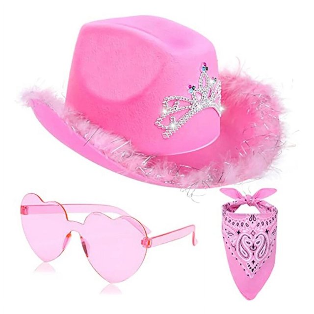 Gorros de vaquero rosa para mujer y niña, sombrero occidental, accesorios para fotos, Bandana glamurosa, gorros de vaquera para fiesta