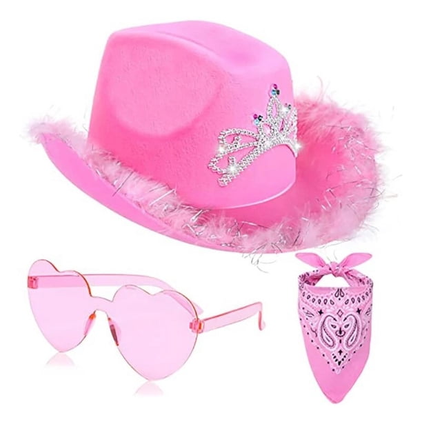 Gorros de vaquero rosa para mujer y niña, sombrero occidental, accesorios para fotos, Bandana glamurosa, gorros de vaquera para fiesta